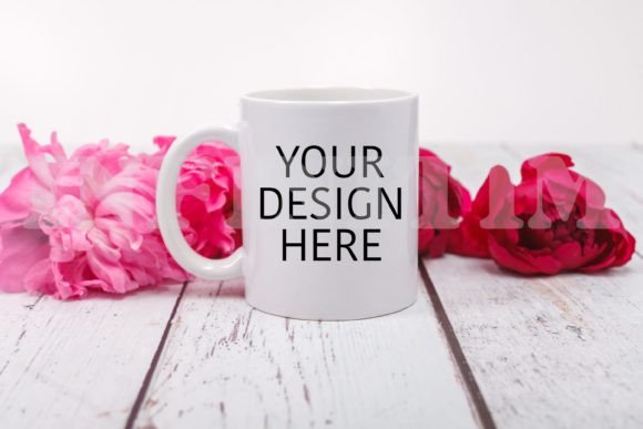 11 Oz Mug Mockup with Flowers