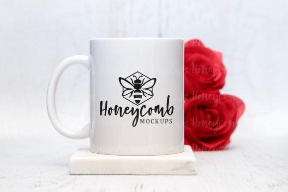 11oz White Mug Mockup with Roses Graphics Mugs Amp