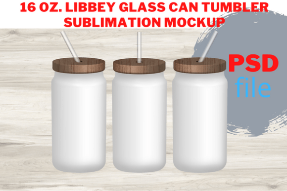 3 -16 Oz Frosted Glass Cans Mockup Psd: Graphics and Cans Amp