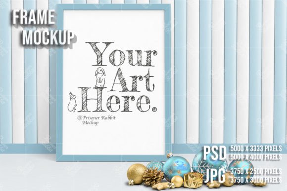 Baby Blue Room with Art Frame Mockup PSD