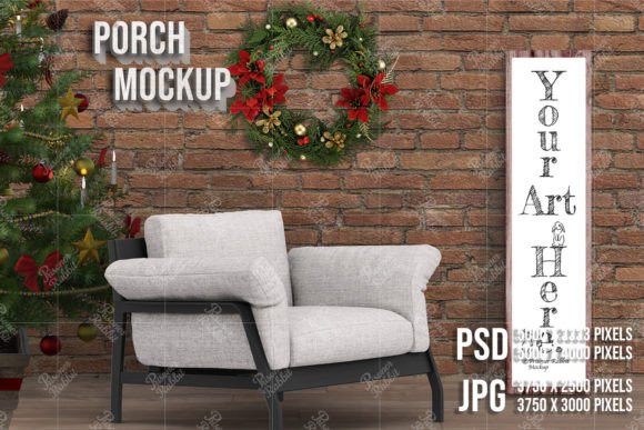 Christmas Porch Sign Mockup PSD Template: Graphics & Christmas Amp