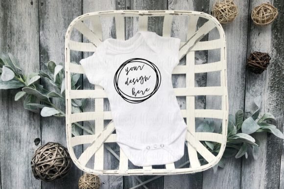 MOCKUP Farmhouse Styled Baby Onesie: Graphics for Baby Amp