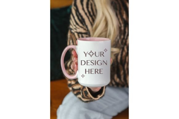 Pink Handle Mug Mockup 15oz in Hand: Graphics & Mugs Amp