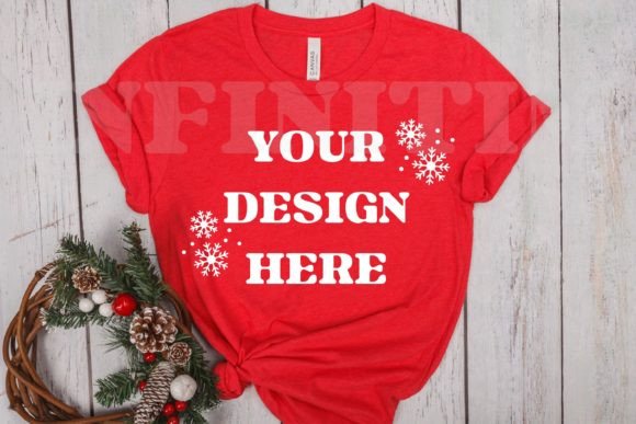 Red Christmas Bella Canvas 3001 Mockup: Graphics for Holiday Design