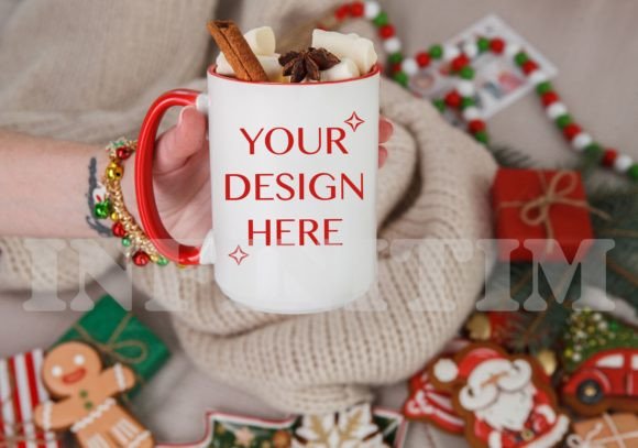Red Handle Christmas Mug Mockup Graphics and Mugs Amp