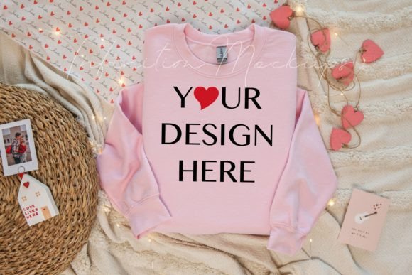 Valentine's Day Pink Gildan 18000 Mockup