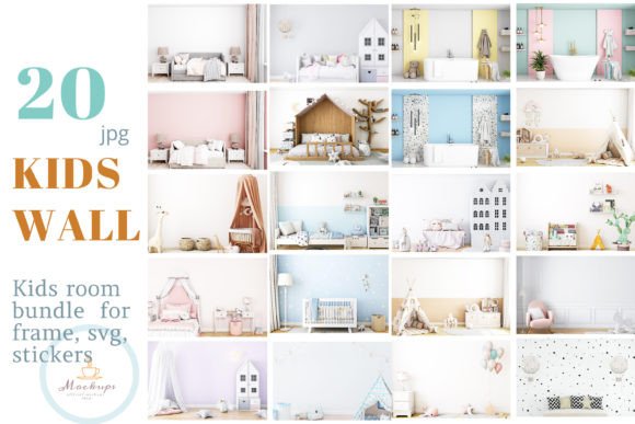Wall Mockup Kids Bundle Frames Wood 46 Graphics