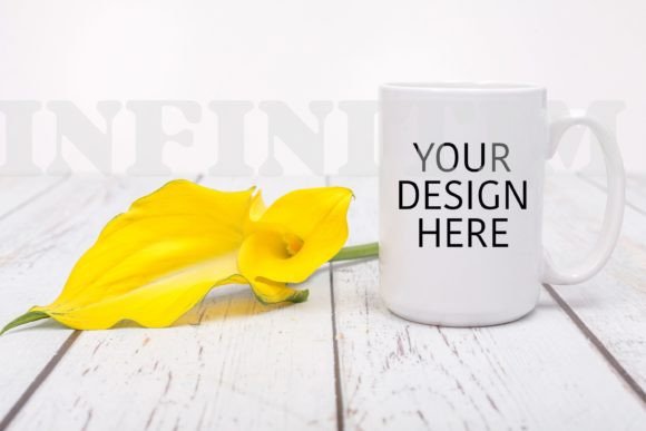 White Coffee Mug Mockup 15oz with Flower Graphics