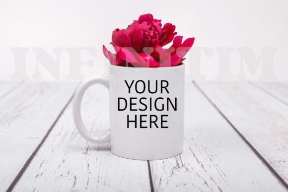 White Mug Mockup with Flower