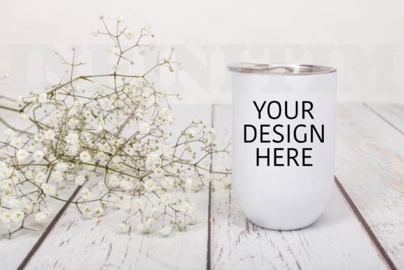White Wine Tumbler Mockup Graphics and Mugs Amp