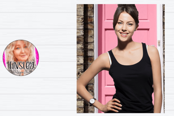 Woman Black Tank Top Mockup Design Girl